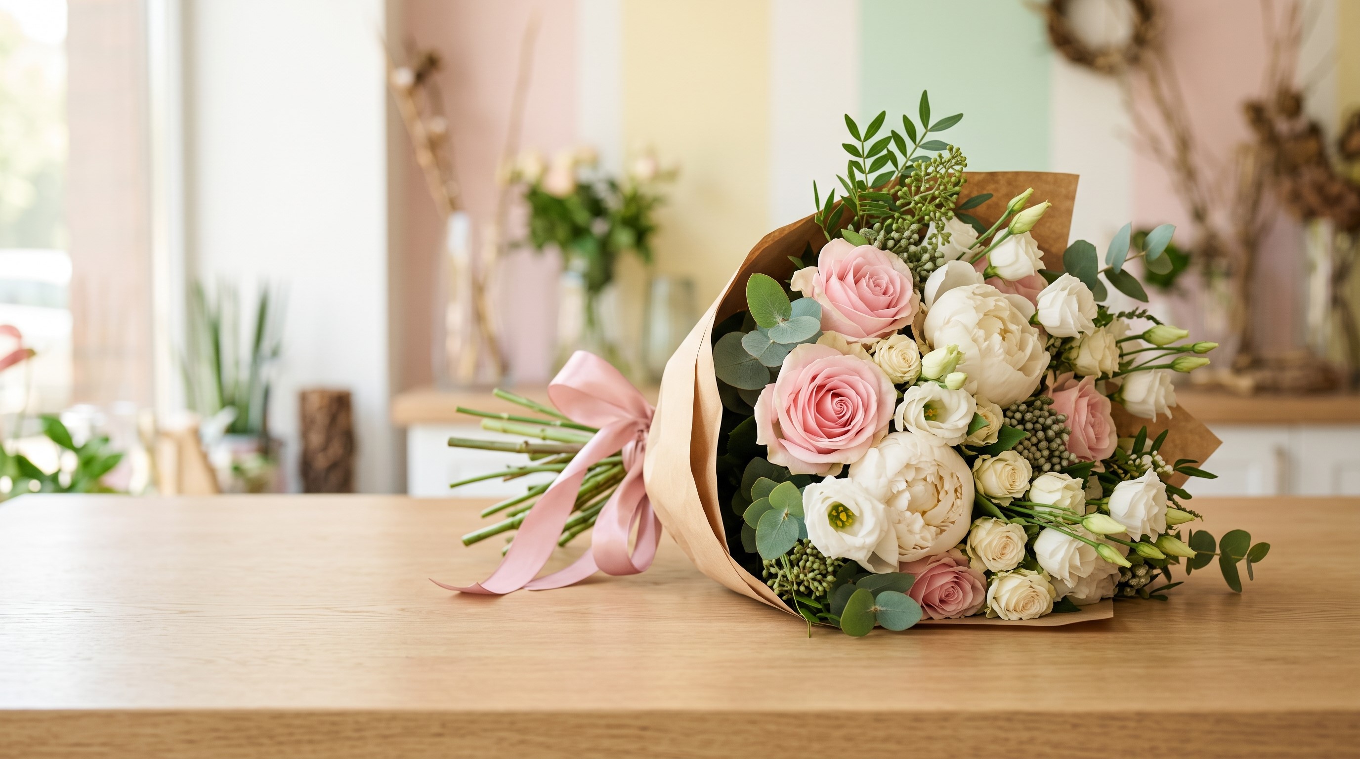 Яркий современный букет цветов для подруги
